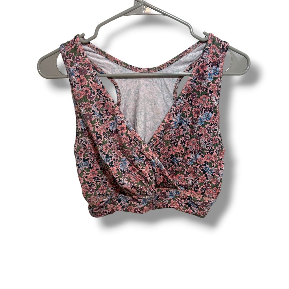 Kindred Bravely Nursing Sleep Bra Women 1X Busty Pink Floral Crossover Maternity